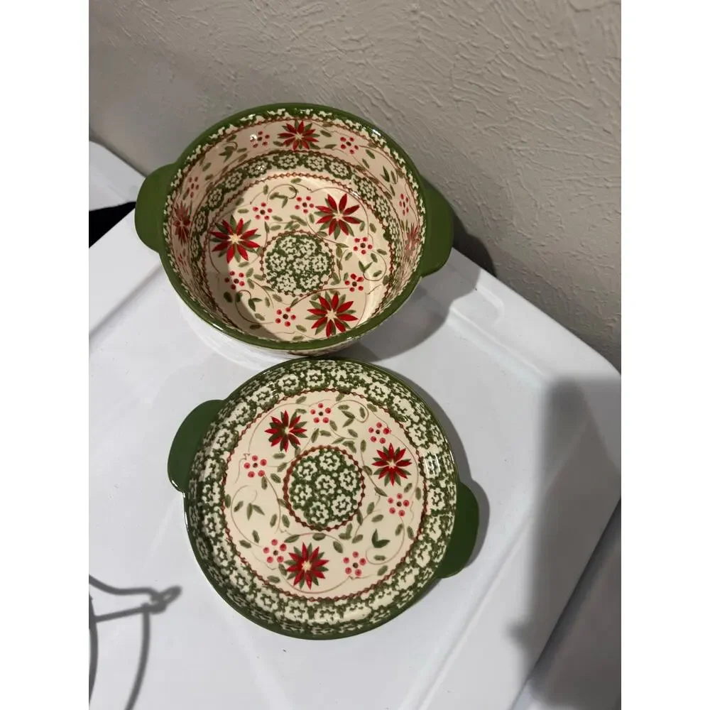 Temptations Old World Poinsettia 1 Qt Round Bowl Set